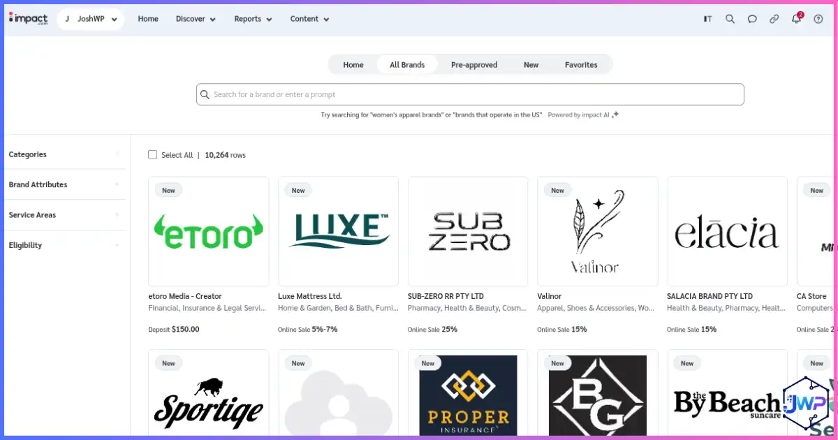 impact.com marketplace for discovering affiliate and partner programs