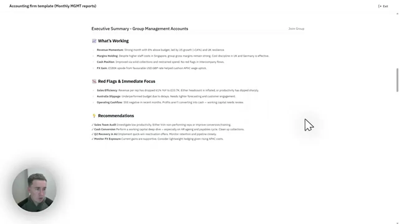 AI-generated executive summary inside a Joiin report pack