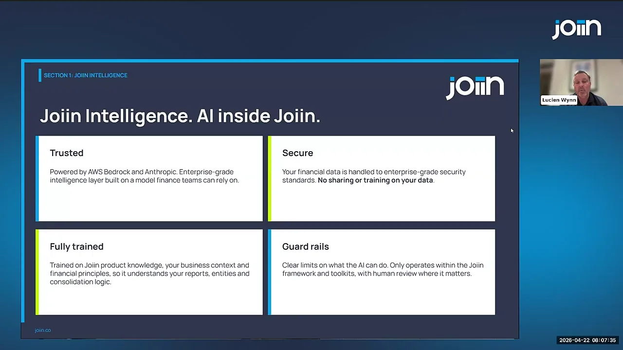 Joiin Intelligence security and guardrails slide from webinar