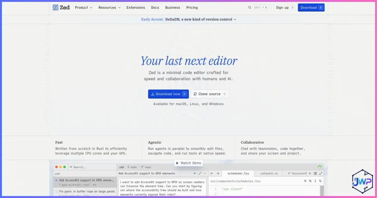 Zed code editor interface with AI coding workflow